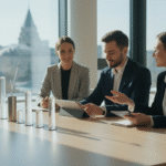 Zespół ekspertów agencji marketingowej Mayko podczas analizy wyników kampanii w nowoczesnym biurze w Białymstoku.